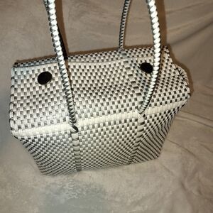Stylish silver and White Woven Tote Bag Artisen Hand Woven